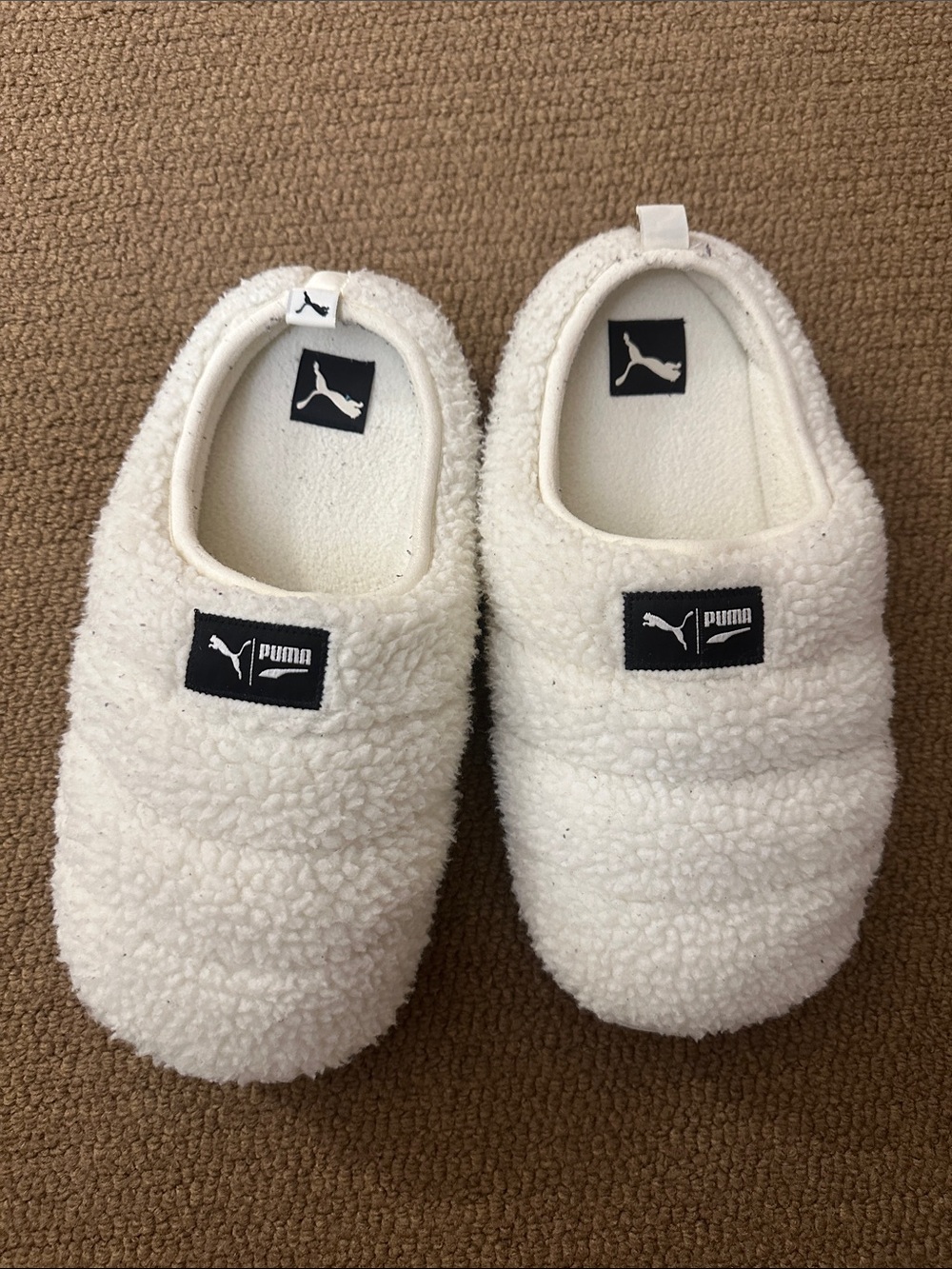 Puma Sherpa Slip-On Slippers with Black Logo
